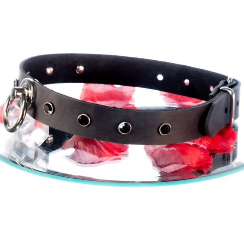 SiaLinda: Halsband Nr. 13 schwarz 8 Straß Kristalle und großem O-Ring 20mm, echt Leder schwarz - SiaLinda.com
